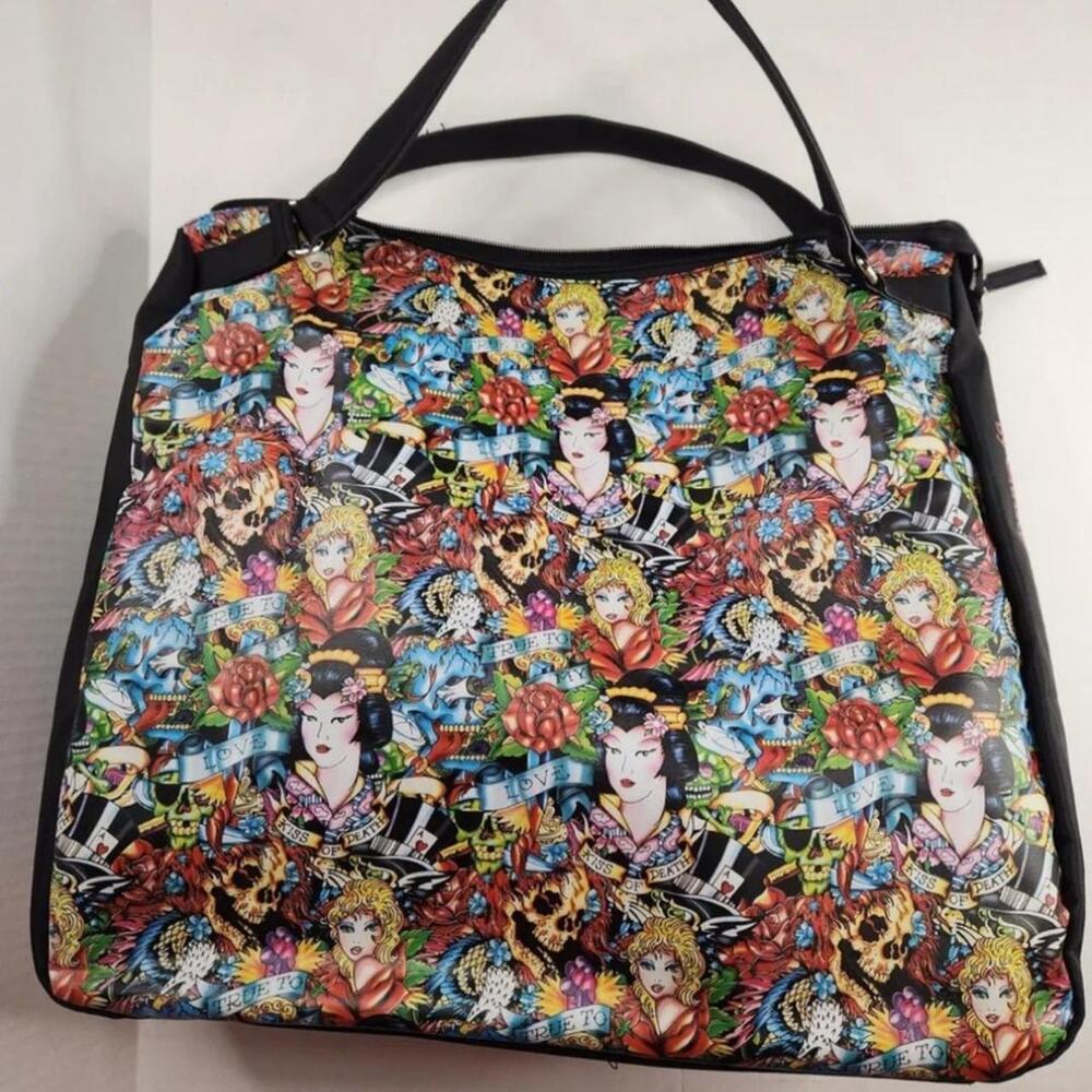 Ed Hardy by Christian Audigier Y2K Tattoo Tote Bag Large Colorful Shoulder bag